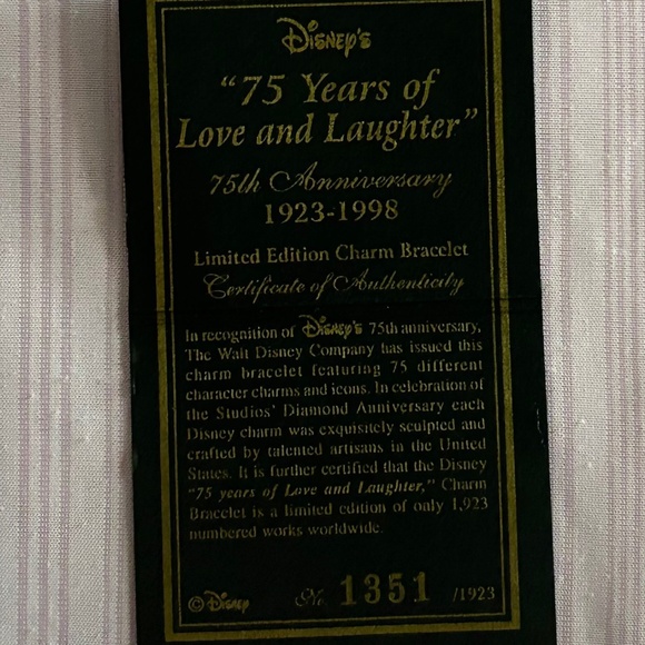 Disney 75 years of love & laughter limited edition charm bracelet - RARE - 1998 - Picture 6 of 14